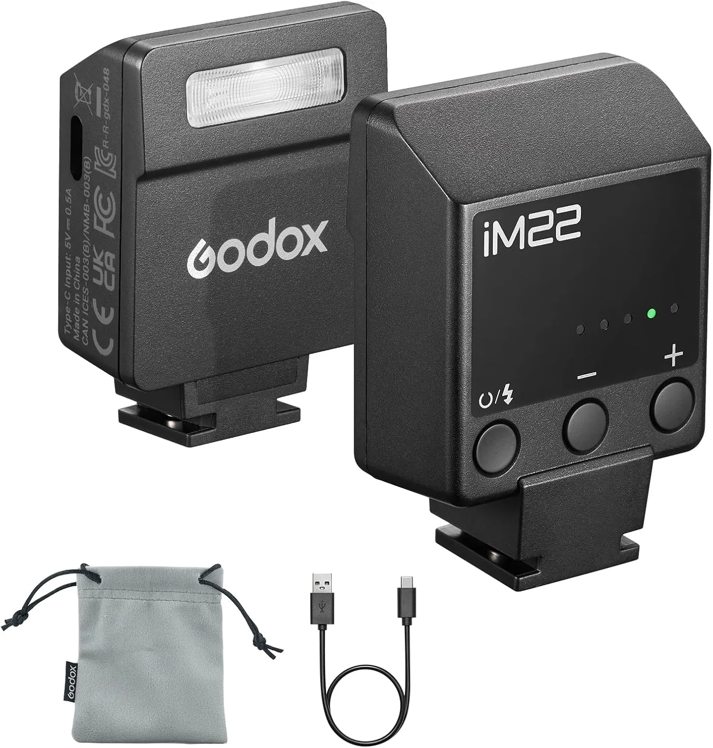 Godox iM22 Camera Flash, Built-in Battery with 5 Levels Flash Power for Canon/Sony/Fujifilm/Nikon/Panasonic/Olympus, for Cameras with Single-Contact Hotshoe