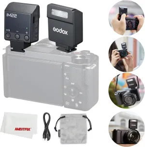 Godox iM22 Camera Flash, Mini Flash Speedlite,440 Full-Power Flashes,Single Contact Hotshoe,Built-in Lithium Battery for Fuji/Sony/Nikon/Canon/Olympus Camera (iM22)