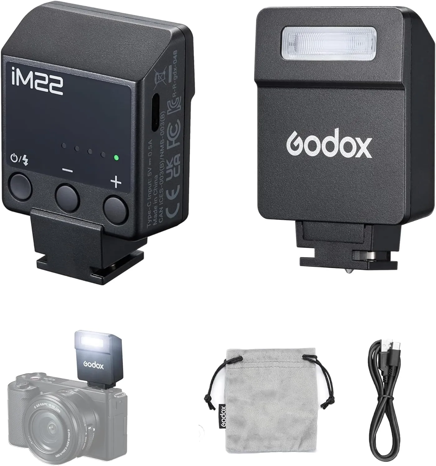 Godox IM22 Mini Camera Flash,3s Recycle Time,440 Full Power Flash Time Built in Lithium Battery for Fuji,for Canon,for Nikon,for Sony, for Olympus Camera(iM22)