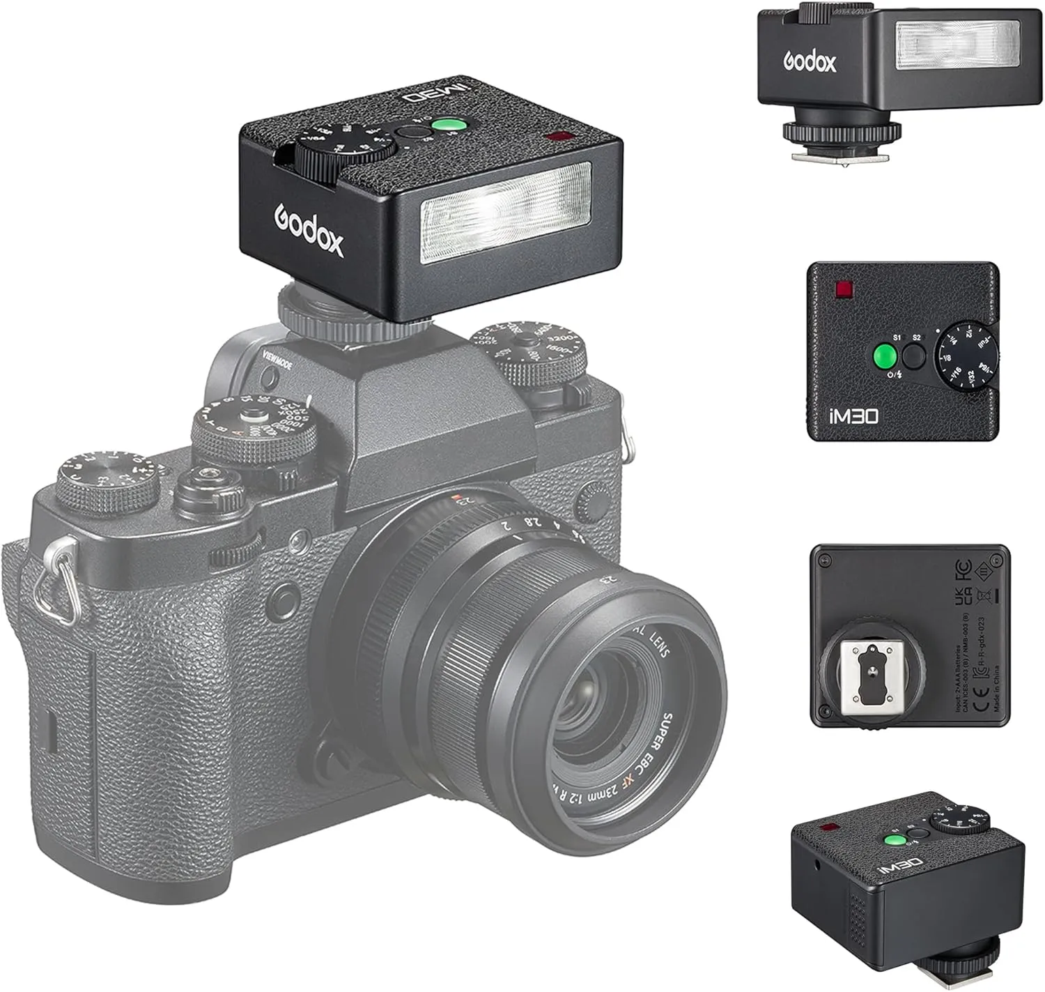 Godox iM30 Camare Flash,Mini Flash Speedlite,GN15 with 13 Levels Flash Power, CCT 6500K±200K with S1/S2 Optical Control for Fuji, for Canon, for Nikon, for Sony, for Olympus Camera