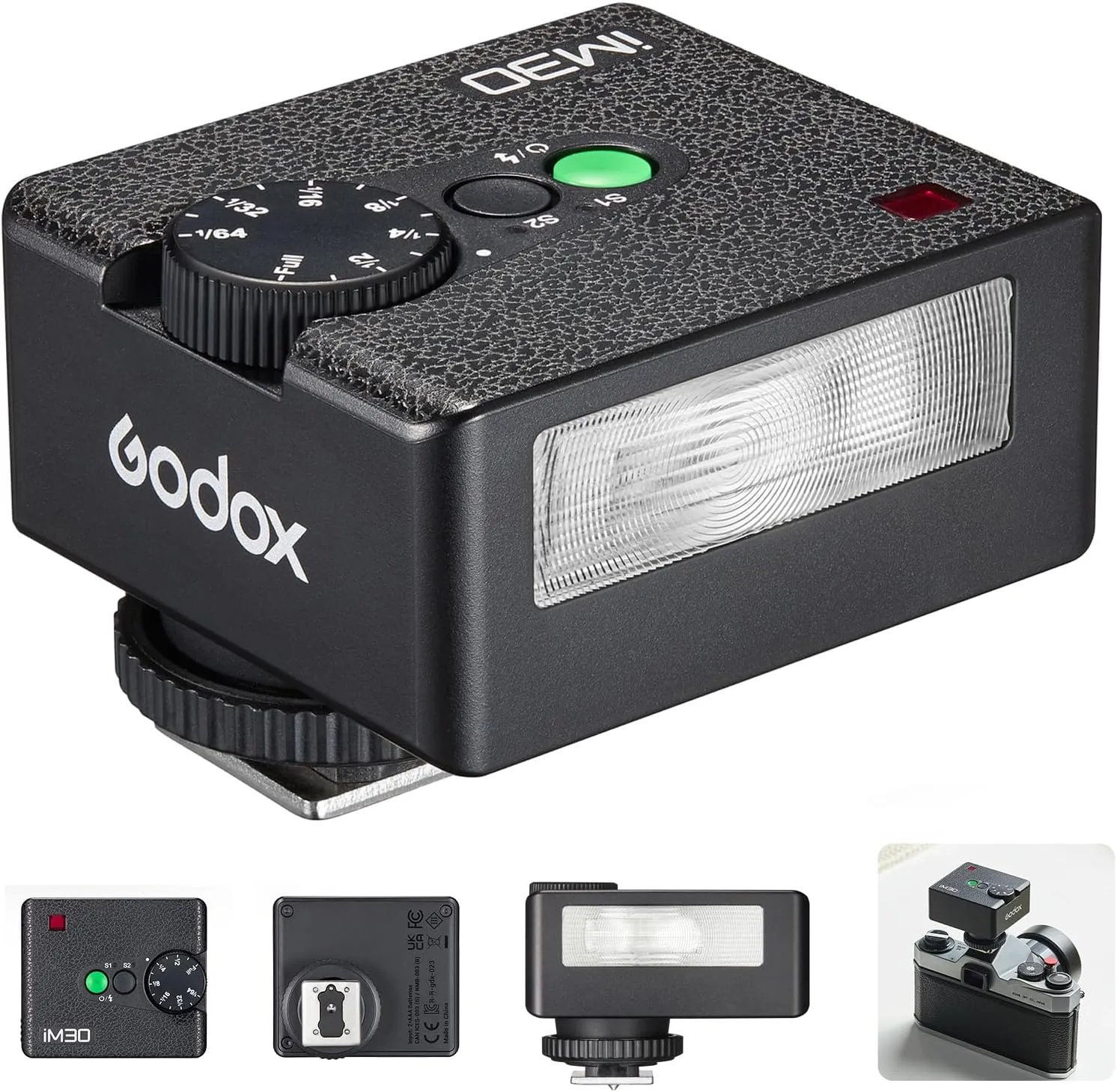 Godox iM30 Camera Flash, Compact Size Pocket Flash, 230 Full Power Flashes, S1/S2 Optical Control, 7 Power Levels, Single Contact Hot Shoe Design, Compatible with Various Camera Models