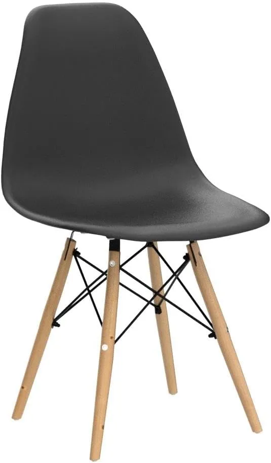 GOFLAME DSW Dining Chairs, Shell Plastic Chairs with Wood Legs, Modern Style Armless Chairs for Living Room Kitchen Bedroom, Eiffel DSW Style Side Chairs with Ergonomic Backrest Set of 2, Black