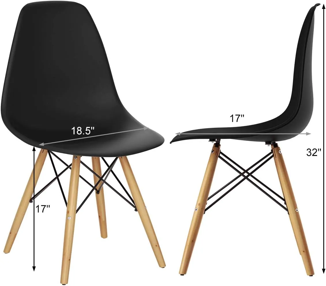 GOFLAME DSW Dining Chairs, Shell Plastic Chairs with Wood Legs, Modern Style Armless Chairs for Living Room Kitchen Bedroom, Eiffel DSW Style Side Chairs with Ergonomic Backrest Set of 2, Black