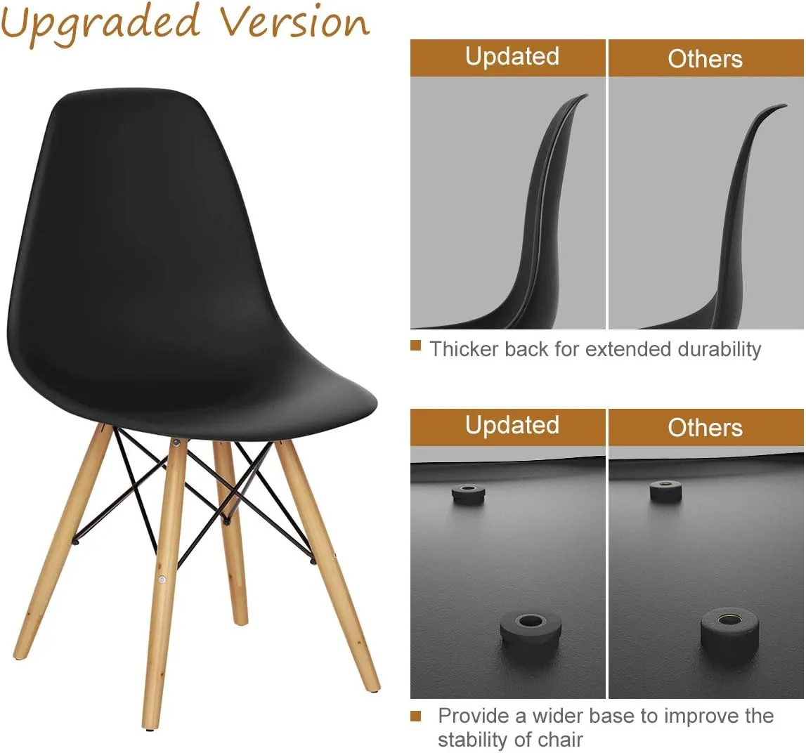 GOFLAME DSW Dining Chairs, Shell Plastic Chairs with Wood Legs, Modern Style Armless Chairs for Living Room Kitchen Bedroom, Eiffel DSW Style Side Chairs with Ergonomic Backrest Set of 2, Black