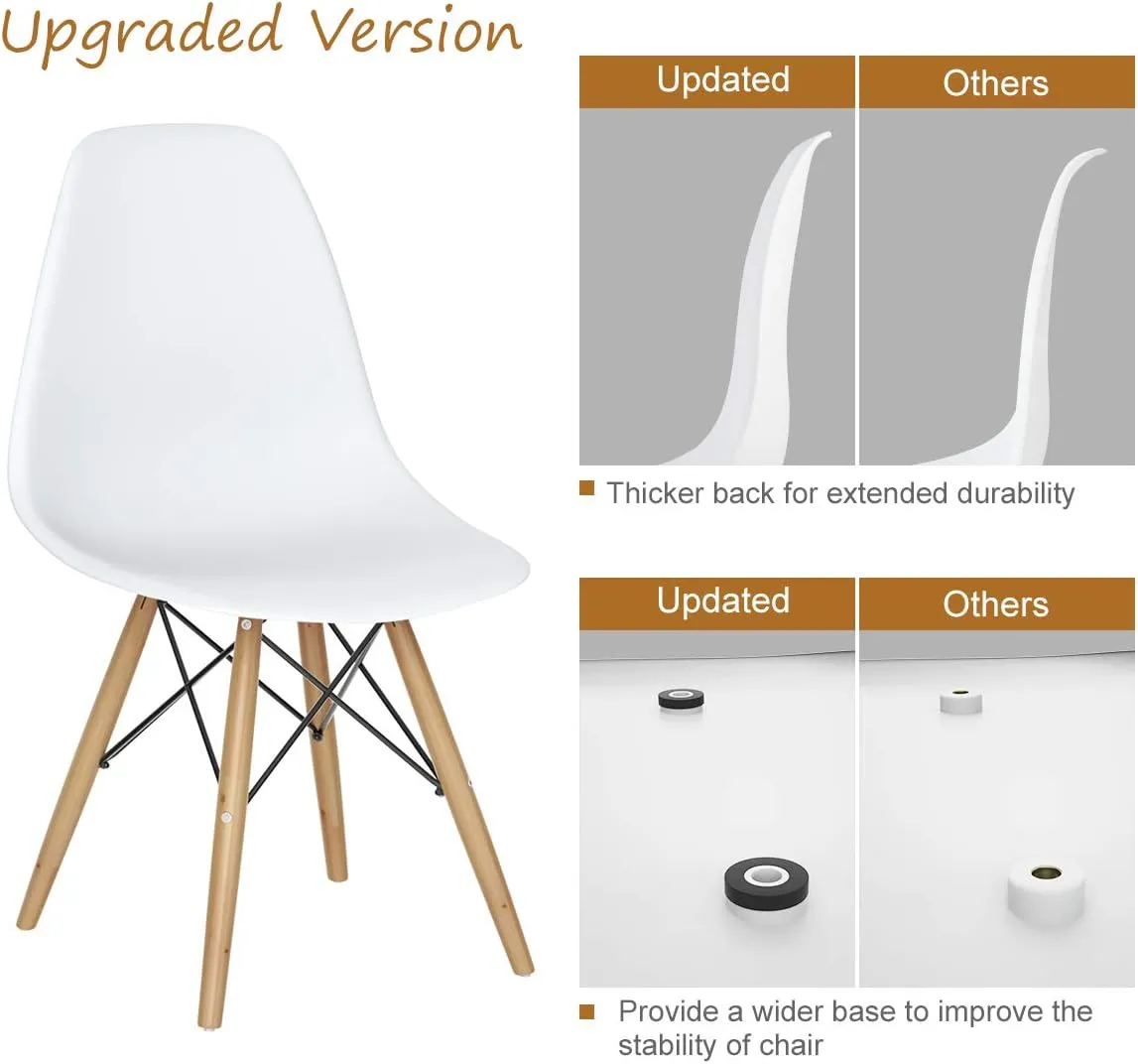 GOFLAME DSW Dining Chairs, Shell Plastic Chairs with Wood Legs, Modern Style Armless Chairs for Living Room Kitchen Bedroom, Eiffel DSW Style Side Chairs with Ergonomic Backrest Set of 2, White