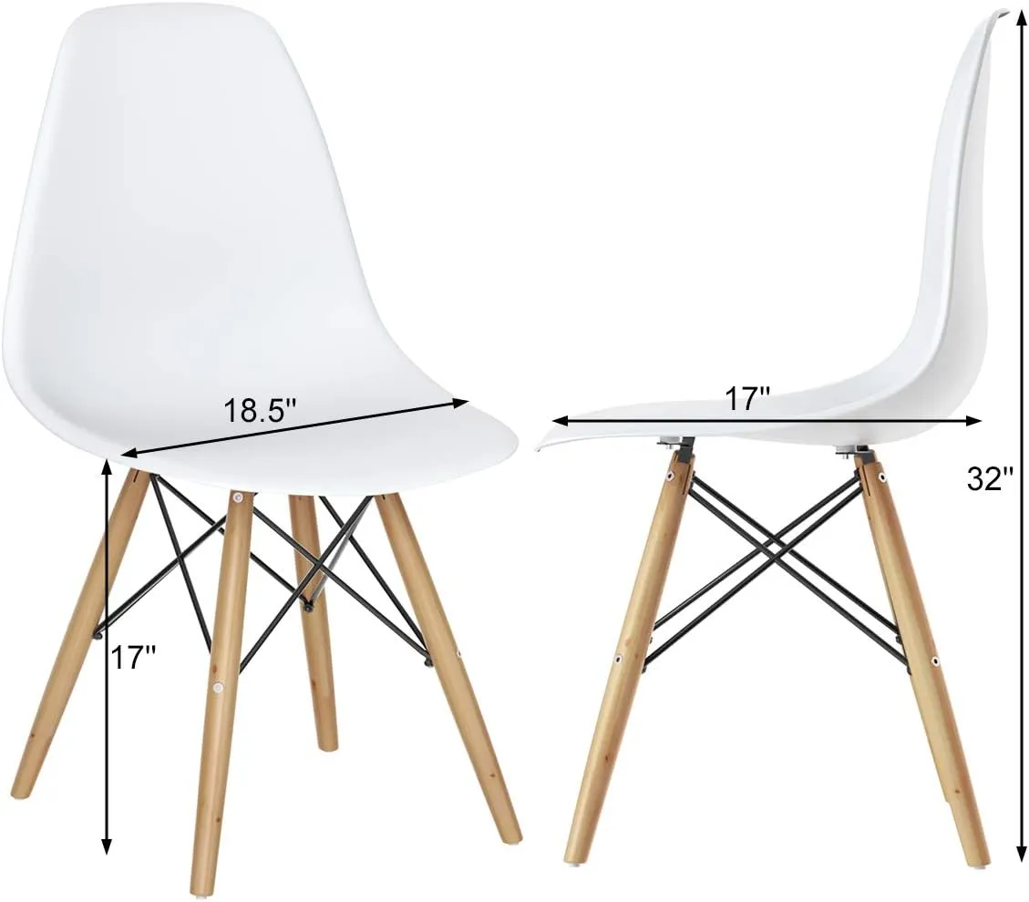 GOFLAME DSW Dining Chairs, Shell Plastic Chairs with Wood Legs, Modern Style Armless Chairs for Living Room Kitchen Bedroom, Eiffel DSW Style Side Chairs with Ergonomic Backrest Set of 2, White