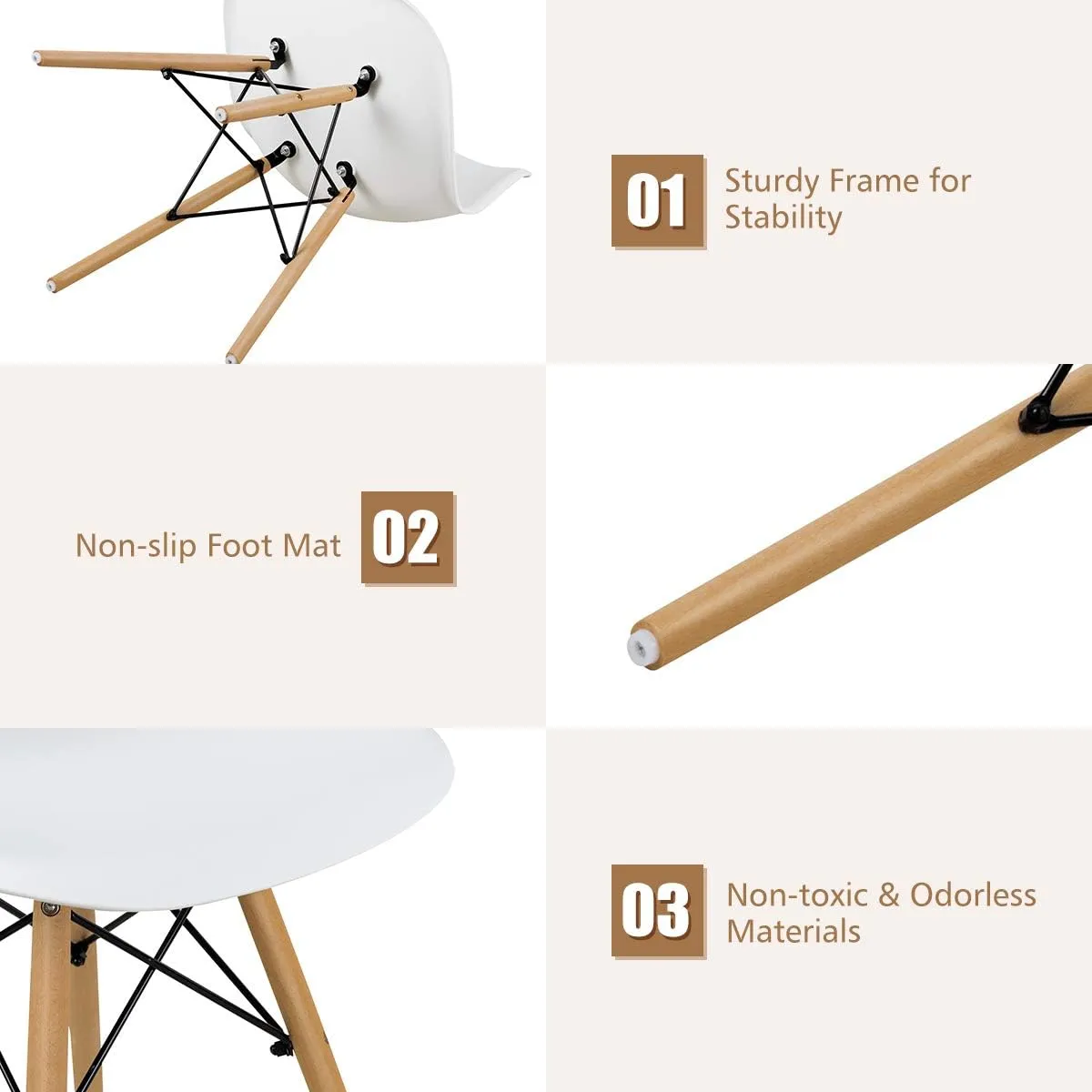 GOFLAME DSW Dining Chairs, Shell Plastic Chairs with Wood Legs, Modern Style Armless Chairs for Living Room Kitchen Bedroom, Eiffel DSW Style Side Chairs with Ergonomic Backrest Set of 4, White