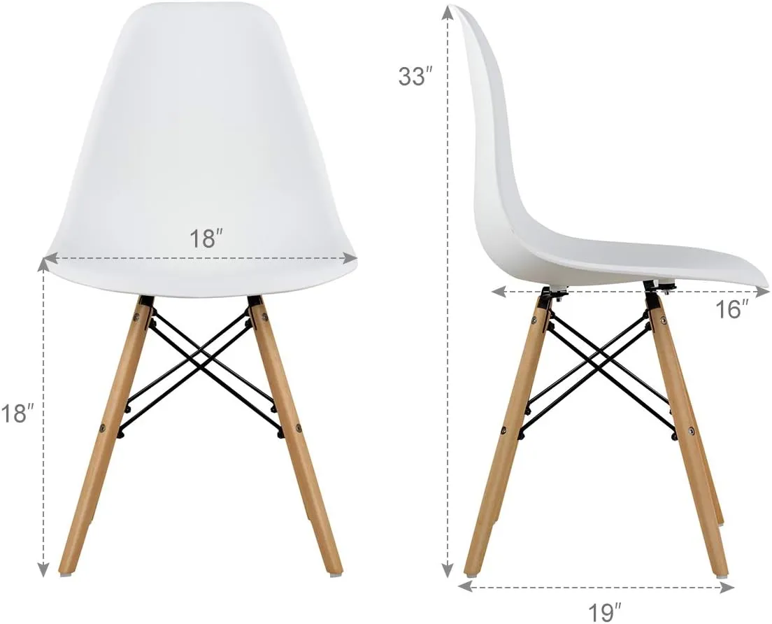 GOFLAME DSW Dining Chairs, Shell Plastic Chairs with Wood Legs, Modern Style Armless Chairs for Living Room Kitchen Bedroom, Eiffel DSW Style Side Chairs with Ergonomic Backrest Set of 4, White