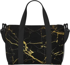 Gold Black Wallpaper Print oblique across Hand Travel Bag Polyester Women Men Overnight Duffel Carry-on Tote Bag
