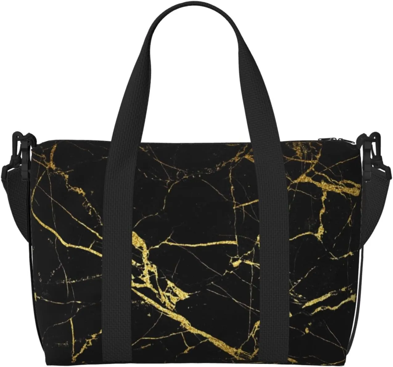 Gold Black Wallpaper Print oblique across Hand Travel Bag Polyester Women Men Overnight Duffel Carry-on Tote Bag