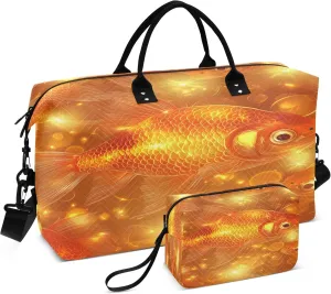 Goldfish Scale Travel Duffel Bags Carry on Weekender Overnight Bag Large for Airplane with Toiletry Bag for Men Women