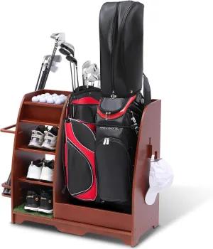 Golf Bag Organizer, Premium Wooden Golf Storage Rack, Stylish Golf Bag Storage Rack, Golf Equipment Organizer for Garage, Indoor Spaces and More