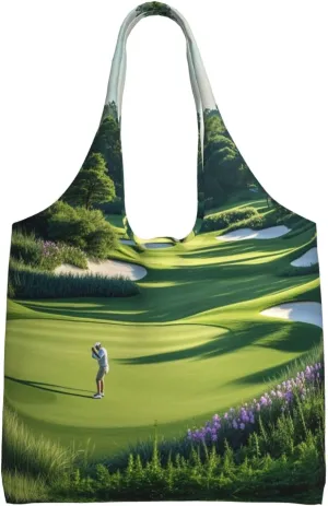 Golf Course (1) Print Women's Canvas Handbag,Sturdy Cotton Handbag With Patterned Shoulder Bag