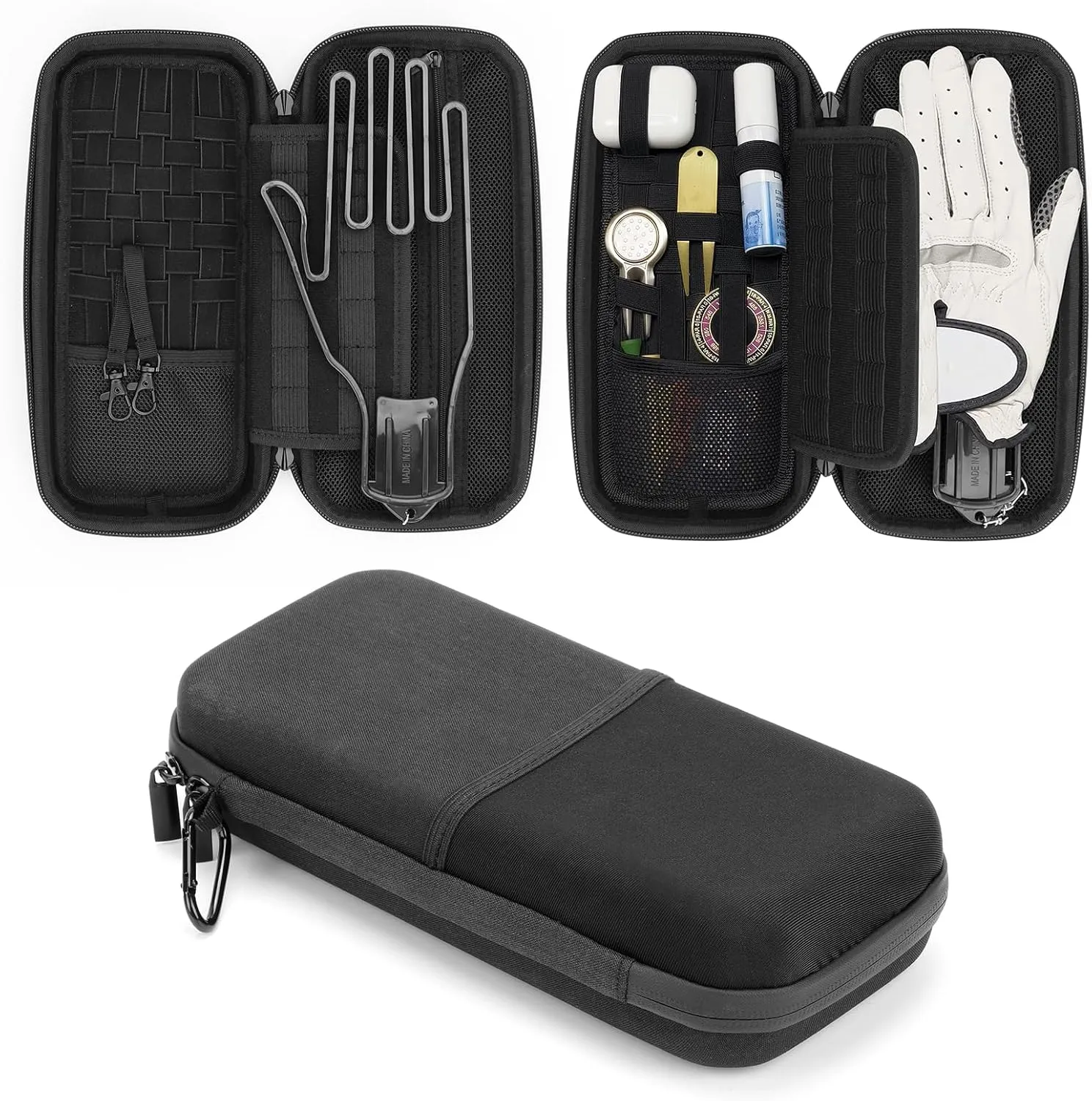 Golf Glove Holder Case, Golf Bag Organizer Hard Protective Case with Pocket & Slots Store Golf Accessories and Personal Items Multifunctional Storage Golf Bag Gift for Men Women Golfers