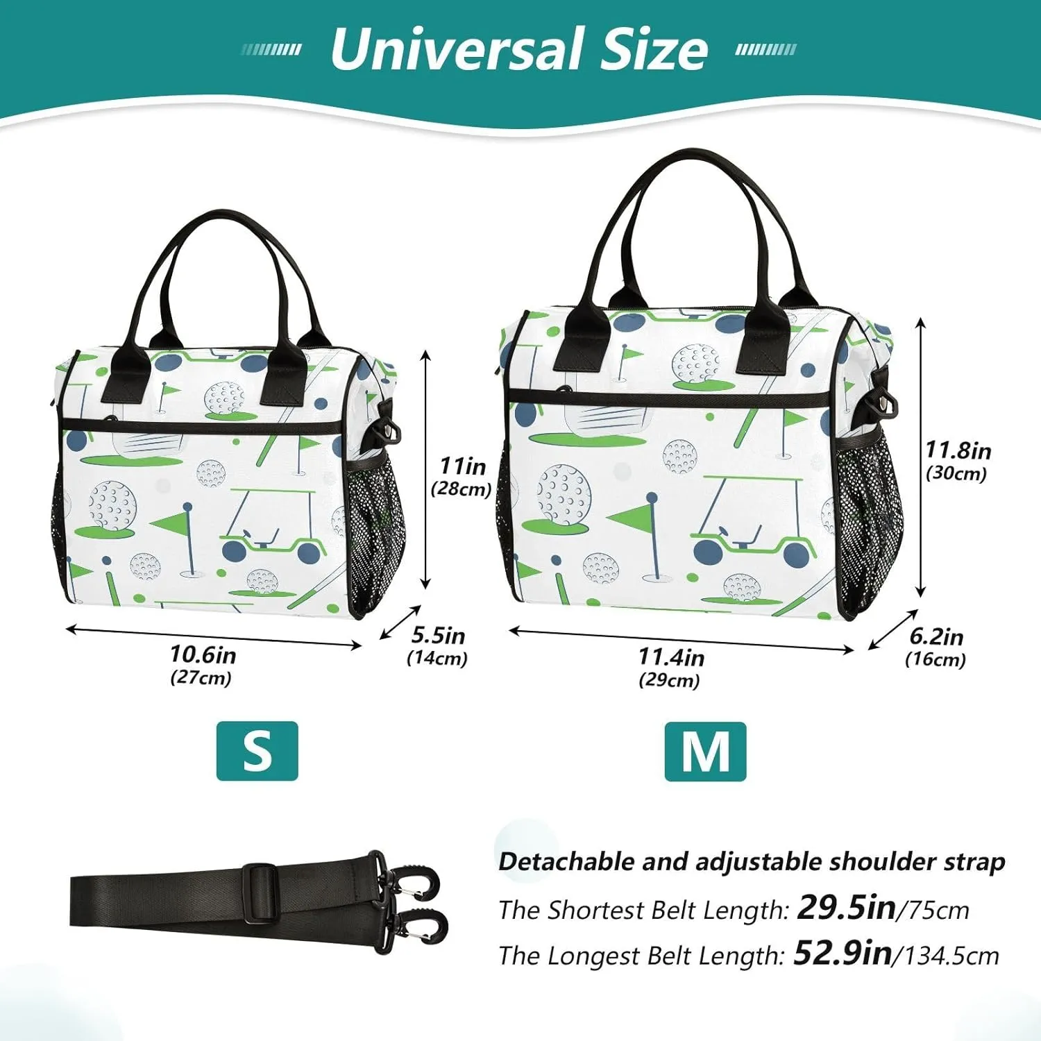 Golf Pattern Sports Lunch Bag Reusable Lunch Box for Office Picnic Hiking Beach, Insulated Cooler Tote Food Container with Adjustable Shoulder Strap for Men Women Adults