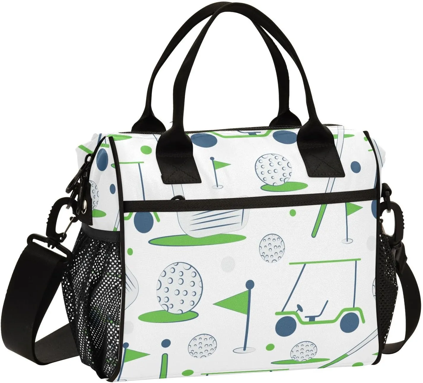 Golf Pattern Sports Lunch Bag Reusable Lunch Box for Office Picnic Hiking Beach, Insulated Cooler Tote Food Container with Adjustable Shoulder Strap for Men Women Adults