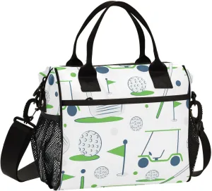 Golf Pattern Sports Lunch Bag Reusable Lunch Box for Office Picnic Hiking Beach, Insulated Cooler Tote Food Container with Adjustable Shoulder Strap for Men Women Adults