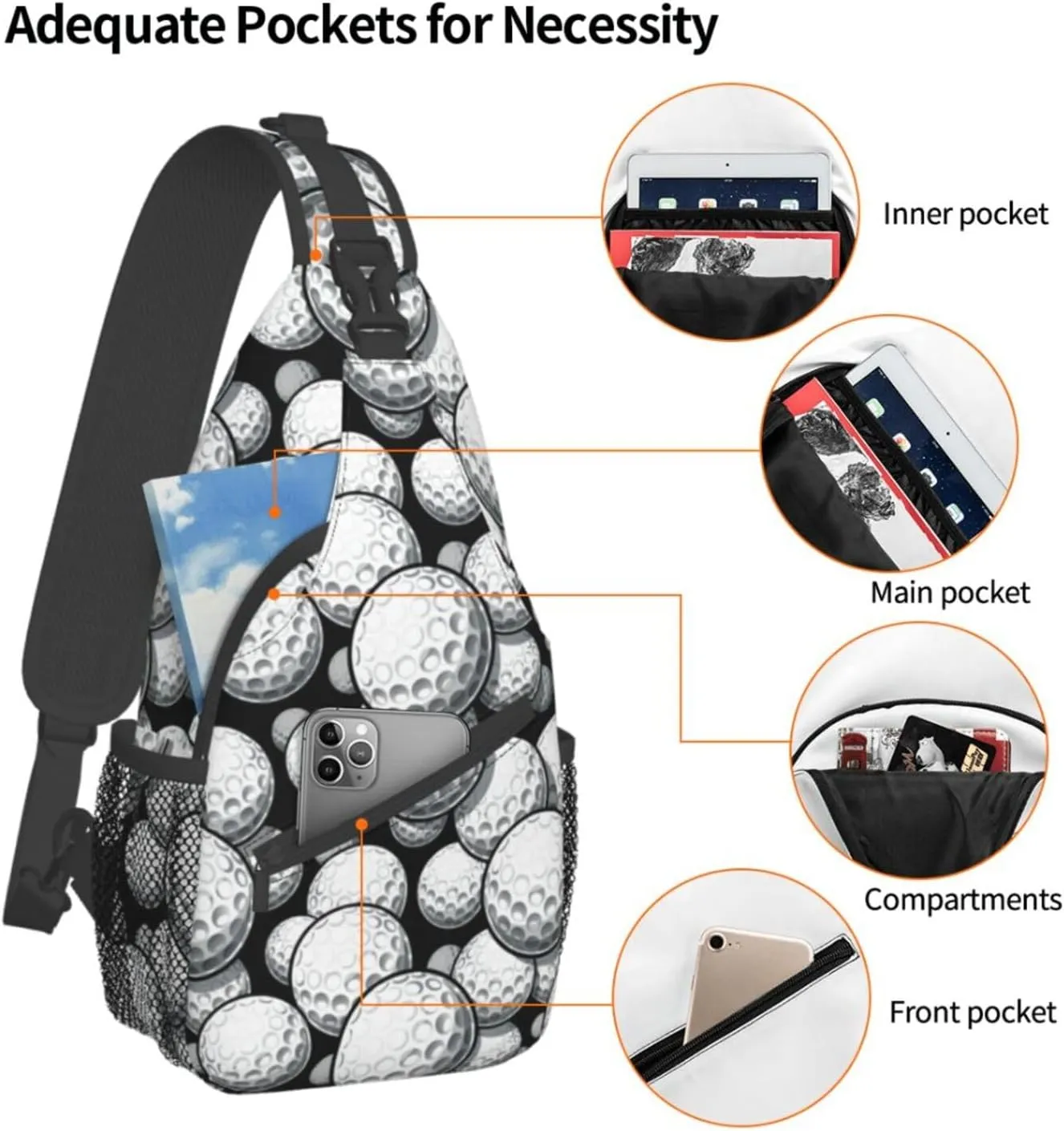 Golf Sling Backpack Chest Bag Crossbody Shoulder Bag Gym Cycling Travel Hiking Daypack For Men Women