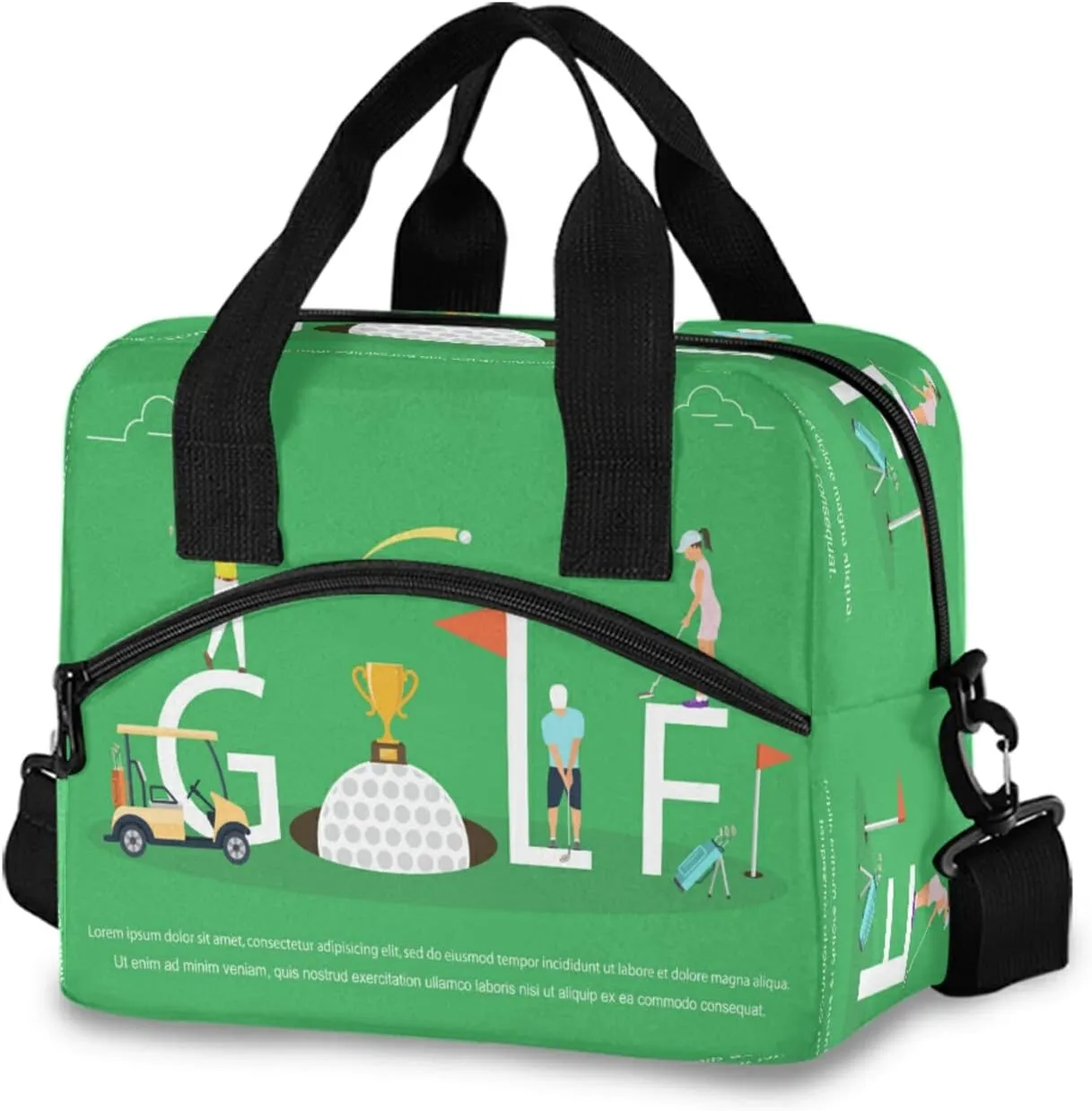 Golf Sport Ball Print Insulated Lunch Bag, Reusable Large Lunch Tote Handbag Lunch Box Meal Prep Thermal Cooler Bag with Shoulder Strap for Women Men Office School Picnic