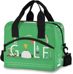 Golf Sport Ball Print Insulated Lunch Bag, Reusable Large Lunch Tote Handbag Lunch Box Meal Prep Thermal Cooler Bag with Shoulder Strap for Women Men Office School Picnic