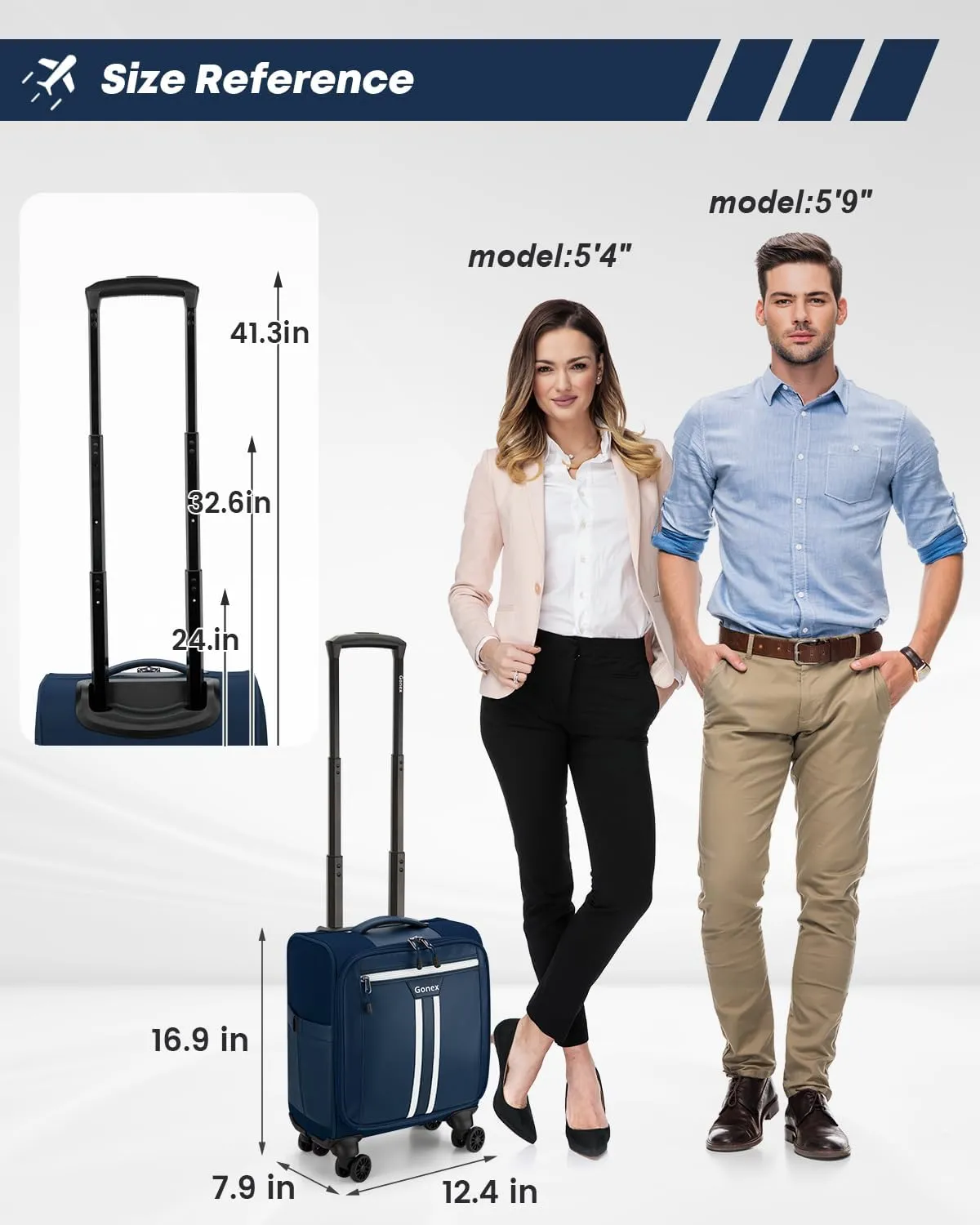 Gonex 16 inch Underseat Carry On Luggage with Spinner Wheels, Water Resistant PVC Wheeled Travel Bag Airline Approved, Softside Small Rolling Personal Item Suitcase for Men Women, Blue
