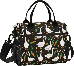 Goose Carrot Star Black Lunch Box Bag for Women Men Insulated Lunch Boxes Large Lunch Tote Bags with Shoulder Strap for Adults Work Picnic Hiking Beach Fishing,S
