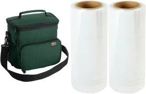 Gorilla Grip Insulated Lunch Bag and Plastic Stretch Film Roll Set of 2, Lunch Bag Size 15L in Hunter Green, Lightweight, Shrink Wrap Roll has Industrial Strength in Clear, 2 Item Bundle
