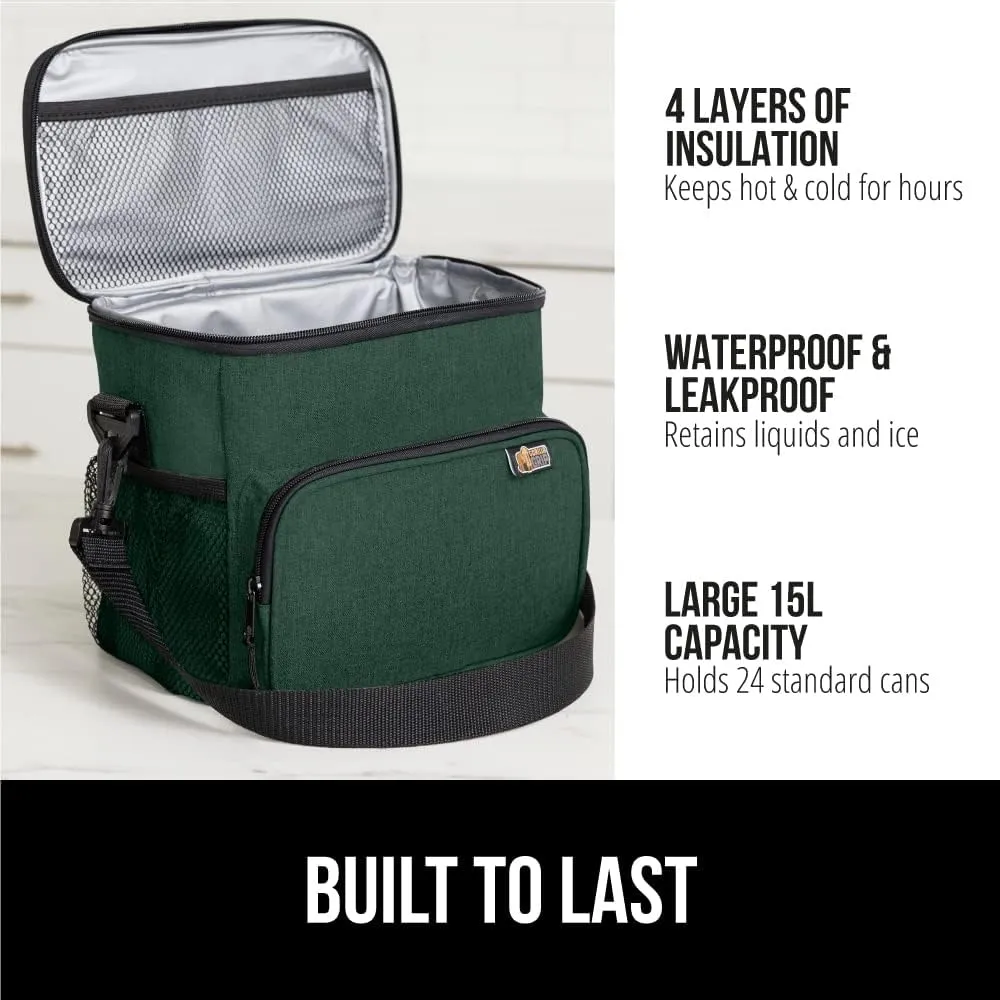 GORILLA GRIP Reusable Insulated Lunch Box Bag for Women Men, 15L, Leakproof Soft Cooler Bags, Multiple Compartments, Mesh Pockets and Adjustable Strap, Food Tote Keeps Drinks Cold, 13x9, Hunter Green