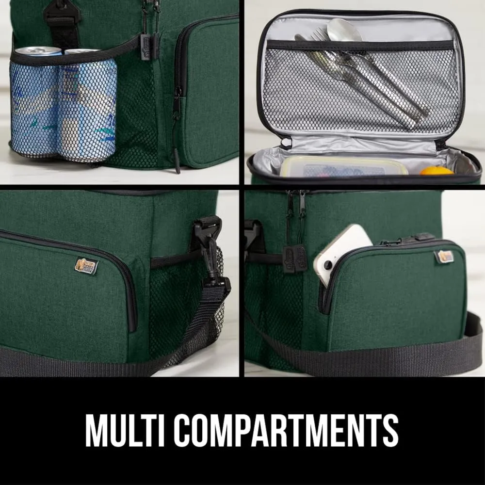 GORILLA GRIP Reusable Insulated Lunch Box Bag for Women Men, 15L, Leakproof Soft Cooler Bags, Multiple Compartments, Mesh Pockets and Adjustable Strap, Food Tote Keeps Drinks Cold, 13x9, Hunter Green