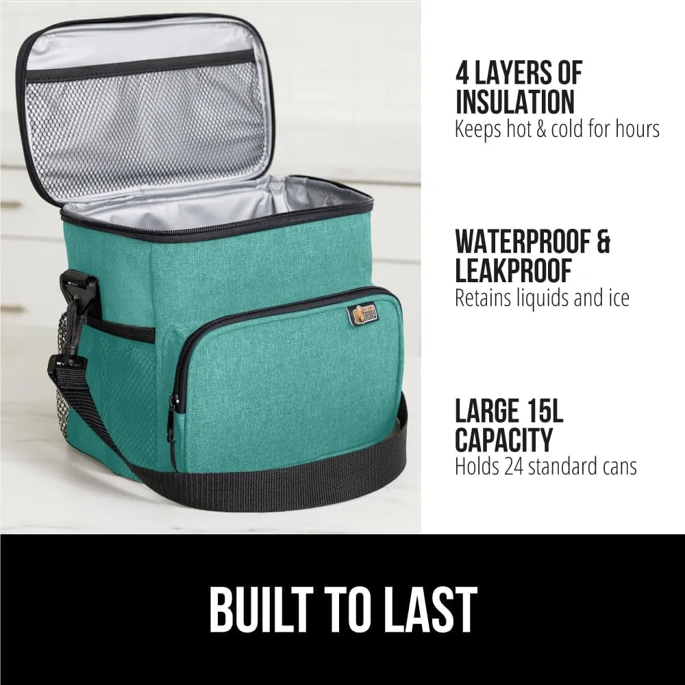 GORILLA GRIP Reusable Insulated Lunch Box Bag for Women Men, 15L, Leakproof XL Soft Cooler Bags, Multiple Compartments, Mesh Pockets and Adjustable Strap, Food Tote Keeps Drinks Cold, 13x9, Turquoise