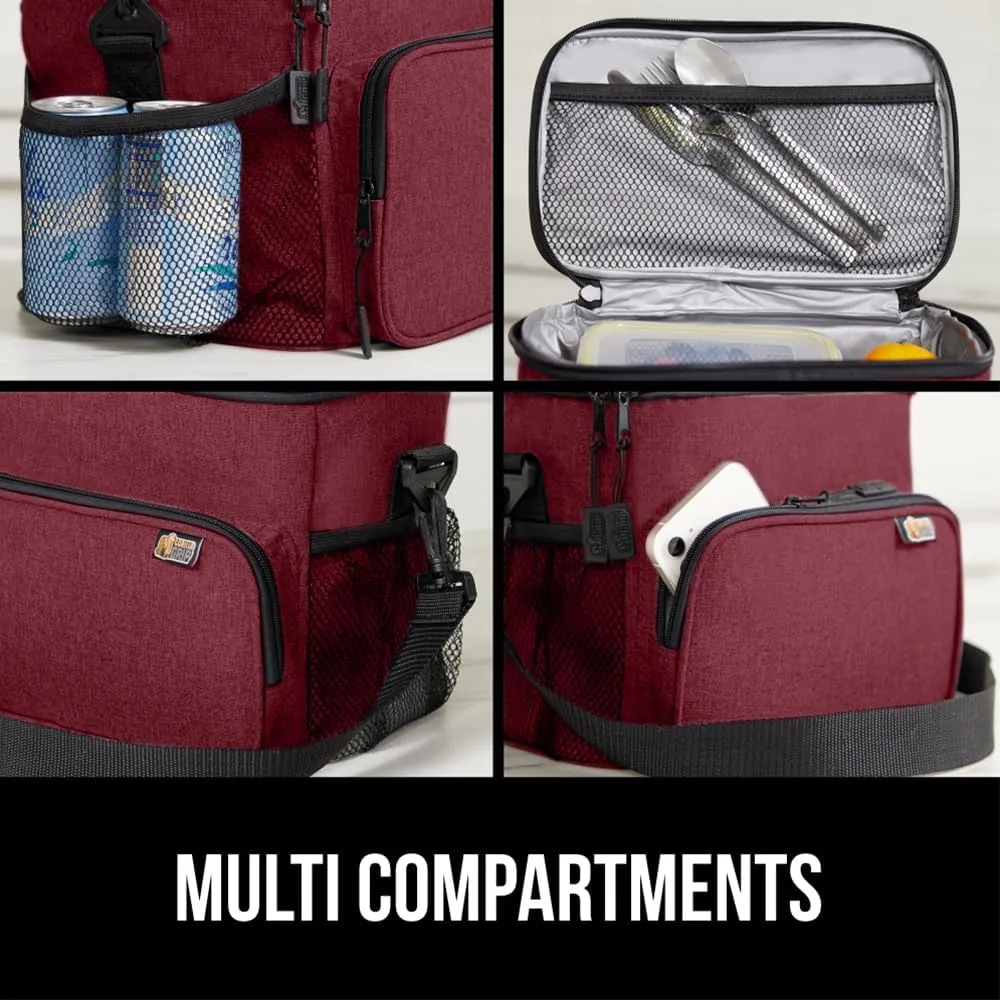 GORILLA GRIP Reusable Insulated Lunch Box Bag for Women Men, Large Leakproof Soft Cooler Bags, Multiple Compartments, Mesh Pockets, Adjustable Strap, Food Tote Keeps Drinks Cold, 8L, 10x9, Burgundy