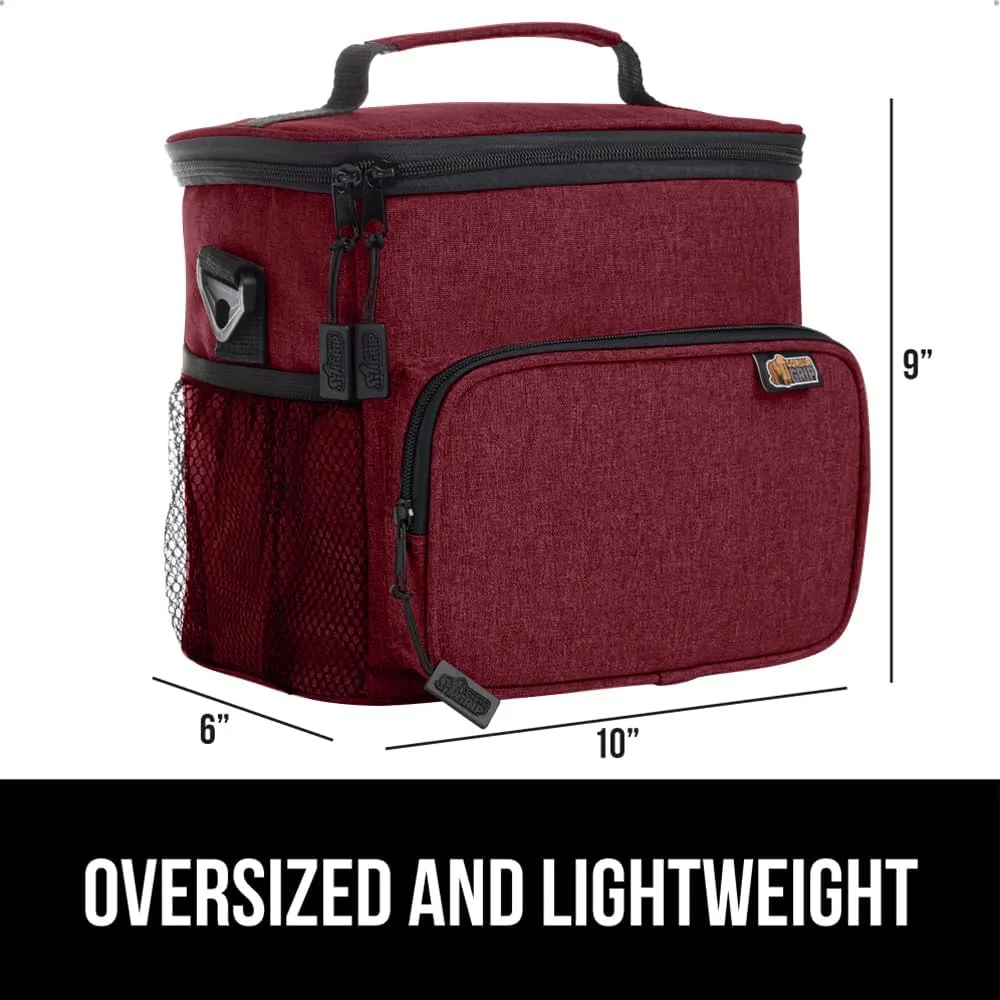 GORILLA GRIP Reusable Insulated Lunch Box Bag for Women Men, Large Leakproof Soft Cooler Bags, Multiple Compartments, Mesh Pockets, Adjustable Strap, Food Tote Keeps Drinks Cold, 8L, 10x9, Burgundy