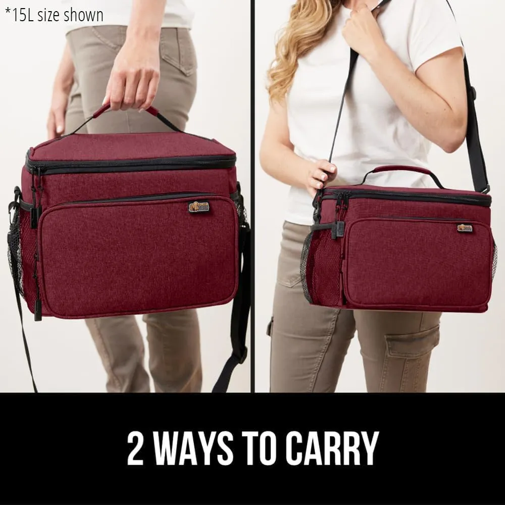 GORILLA GRIP Reusable Insulated Lunch Box Bag for Women Men, Large Leakproof Soft Cooler Bags, Multiple Compartments, Mesh Pockets, Adjustable Strap, Food Tote Keeps Drinks Cold, 8L, 10x9, Burgundy