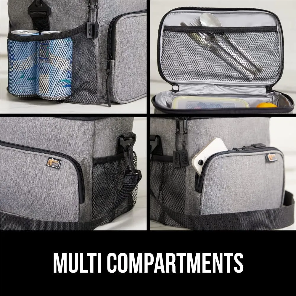 GORILLA GRIP Reusable Insulated Lunch Box Bag for Women Men,15L, Leakproof XL Soft Cooler Bags, Multiple Compartments, Mesh Pockets and Adjustable Strap, Food Tote Keeps Drinks Cold, 13x9, Light Gray