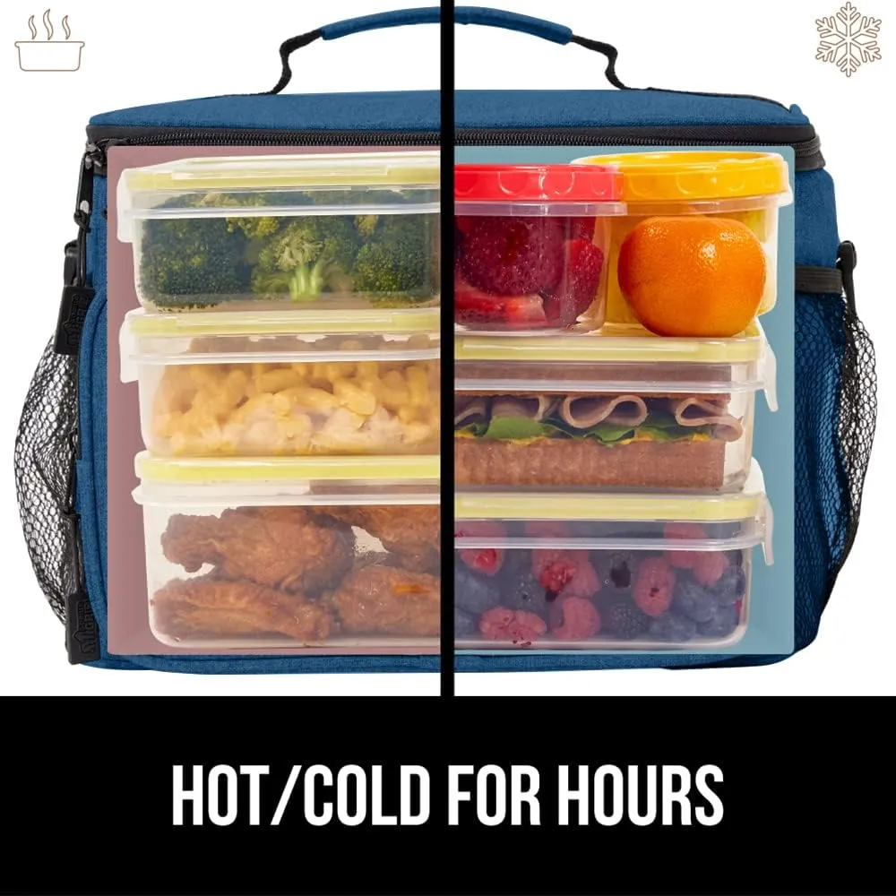 GORILLA GRIP Reusable Insulated Lunch Box Bag for Women Men,15L, Leakproof XL Soft Cooler Bags, Multiple Compartments, Mesh Pockets and Adjustable Strap, Food Tote Keeps Drinks Cold, 13x9, Navy Blue