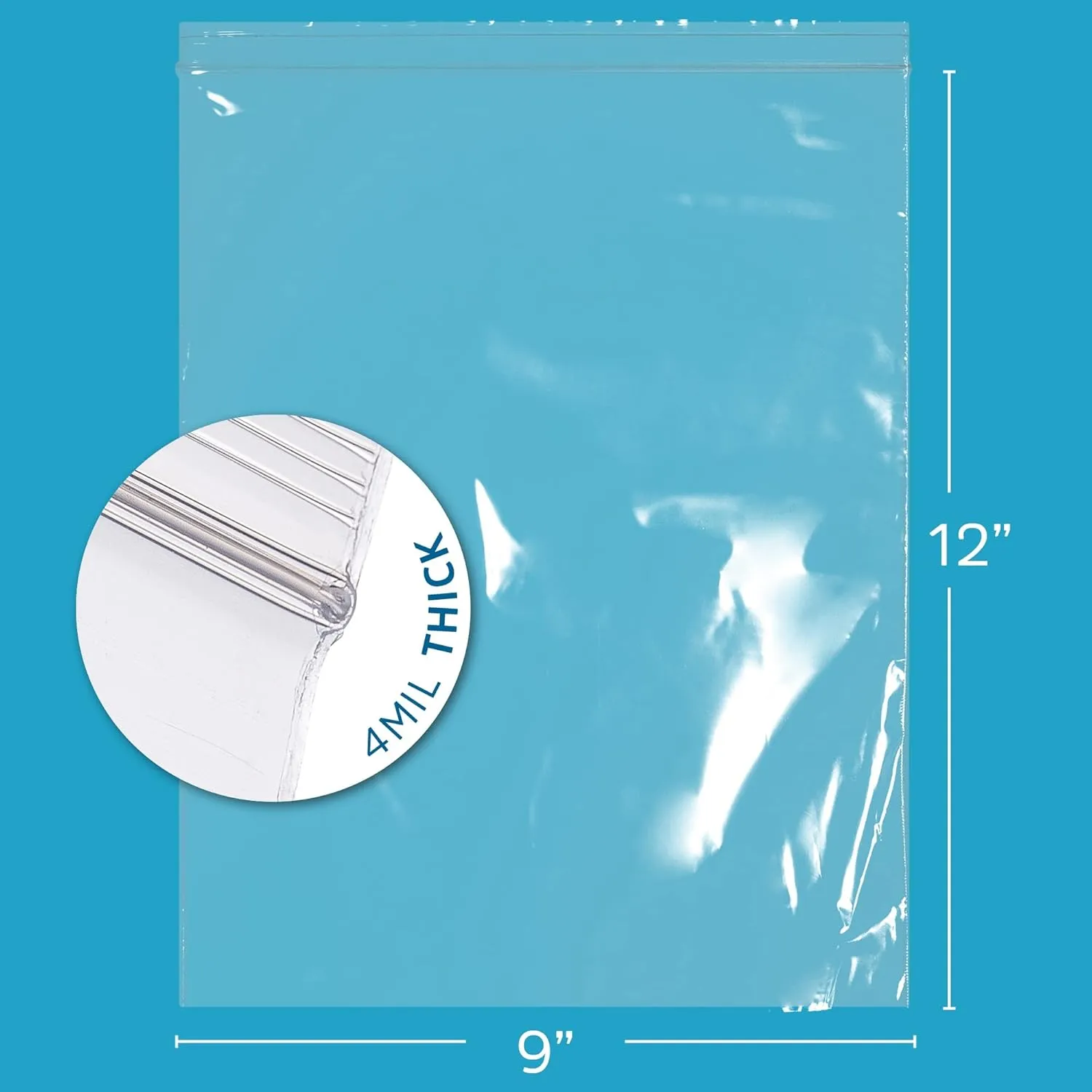 GPI - 9" X 12" Clear Plastic Zip Bags, 100 Count, Heavy-Duty 4 Mil Thick Durable Poly Baggies With Resealable Zipper Lock, Hang-Hole For Display.