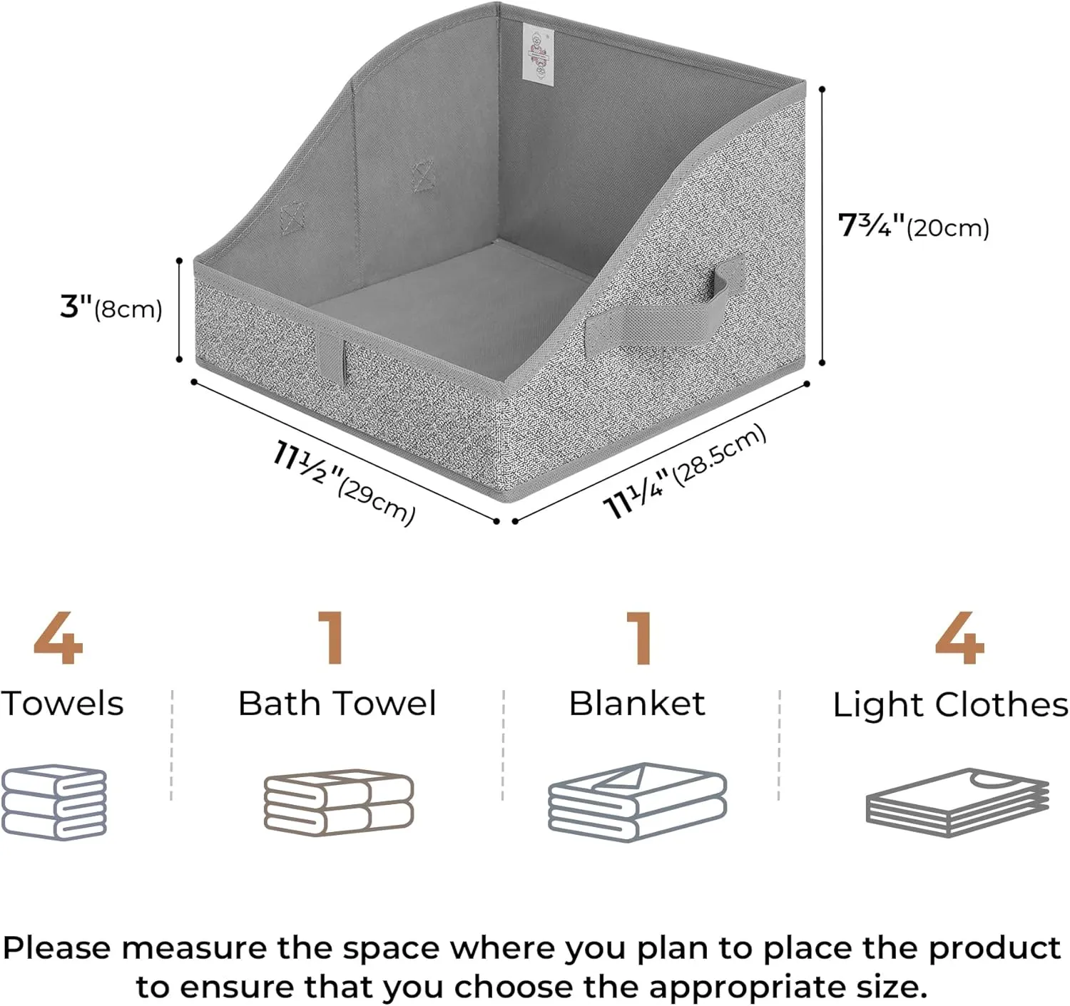 GRANNY SAYS Trapezoid Storage Bin, Closet Shelf Organizers, Fabric Storage Bins with Handles, Closet Shelf Organizers and Storage, Closet Bins for Organizing Clothes Towels, Small, Gray, 3-Pack