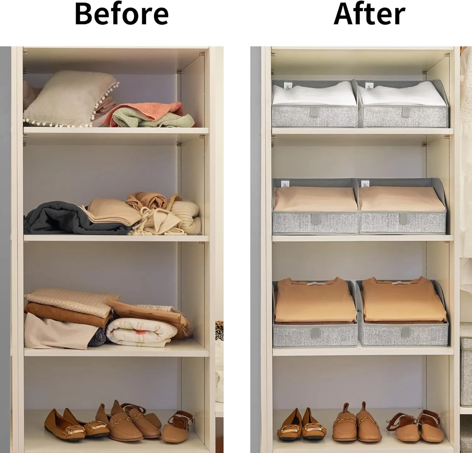 GRANNY SAYS Trapezoid Storage Bin, Closet Shelf Organizers, Fabric Storage Bins with Handles, Closet Shelf Organizers and Storage, Closet Bins for Organizing Clothes Towels, Small, Gray, 3-Pack