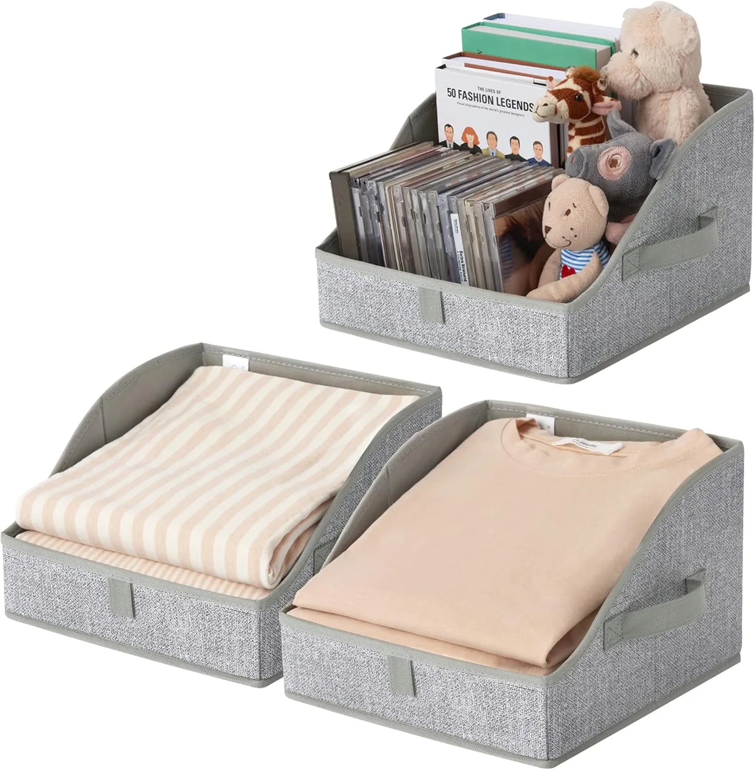 GRANNY SAYS Trapezoid Storage Bin, Closet Shelf Organizers, Fabric Storage Bins with Handles, Closet Shelf Organizers and Storage, Closet Bins for Organizing Clothes Towels, Small, Gray, 3-Pack