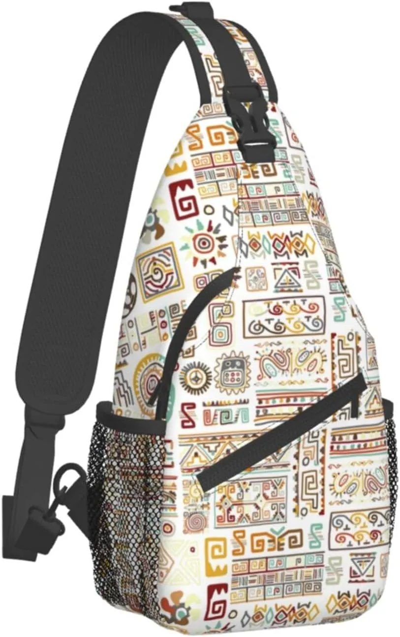 Greek Ethnic Pattern Sling Backpack Chest Bag Crossbody Shoulder Bag Gym Cycling Travel Hiking Daypack For Men Women