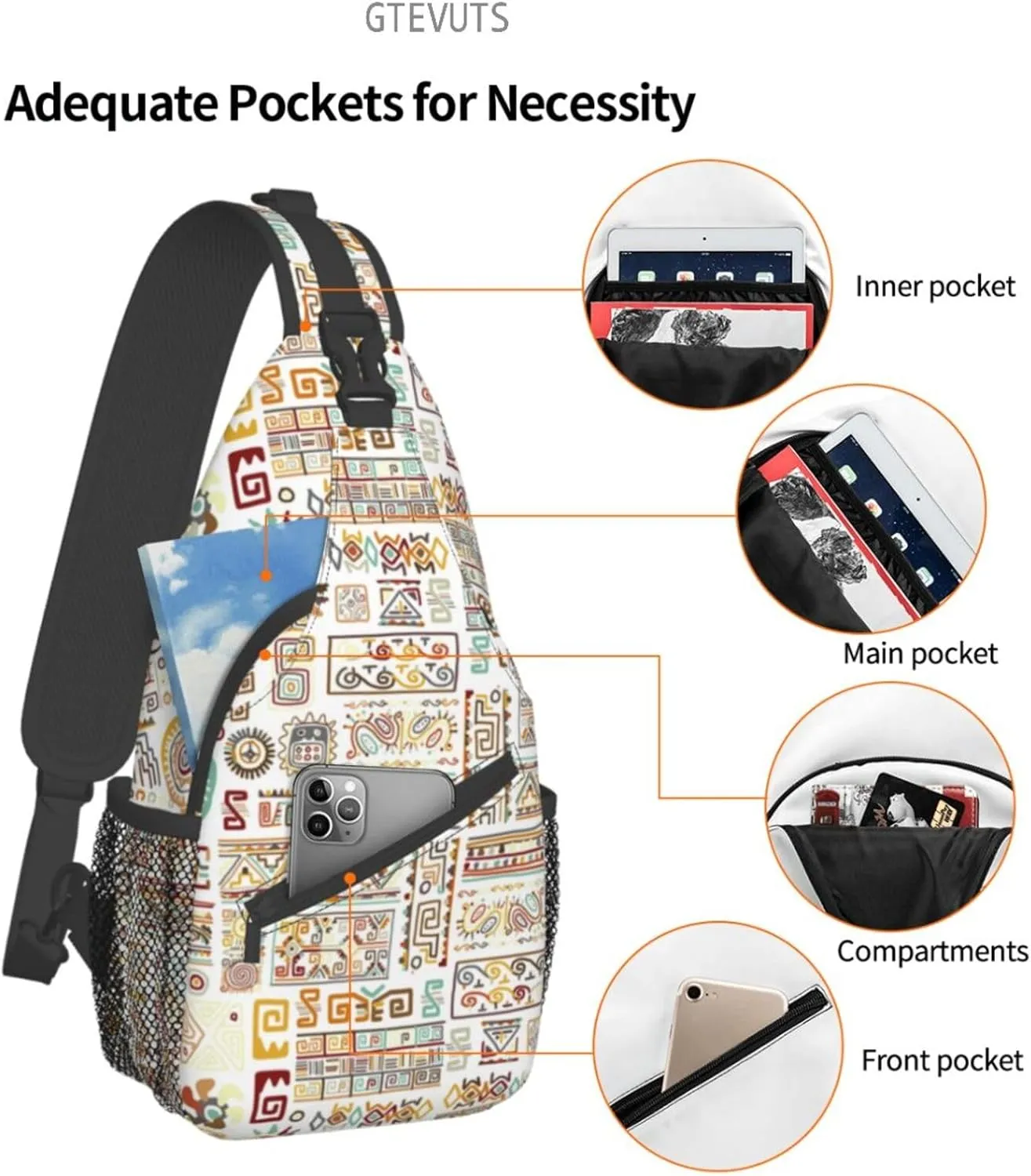 Greek Ethnic Pattern Sling Backpack Chest Bag Crossbody Shoulder Bag Gym Cycling Travel Hiking Daypack For Men Women