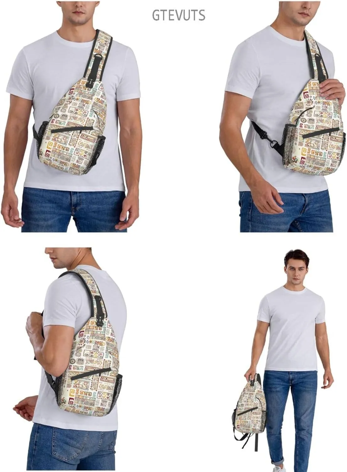 Greek Ethnic Pattern Sling Backpack Chest Bag Crossbody Shoulder Bag Gym Cycling Travel Hiking Daypack For Men Women
