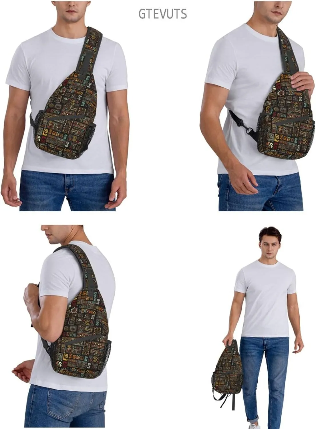 Greek Pattern Sling Backpack Chest Bag Crossbody Shoulder Bag Gym Cycling Travel Hiking Daypack For Men Women