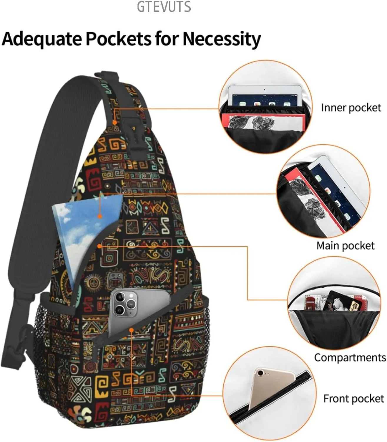 Greek Pattern Sling Backpack Chest Bag Crossbody Shoulder Bag Gym Cycling Travel Hiking Daypack For Men Women