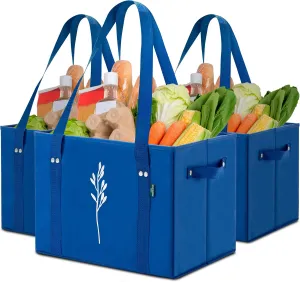 Green Bulldog Reusable Grocery Bags - Heavy Duty Reusable Shopping Tote Bags W/Long Handles, Foldable & Collapsible, Holds Up to 65 lbs - for Kitchen, Picnic 3 Pack