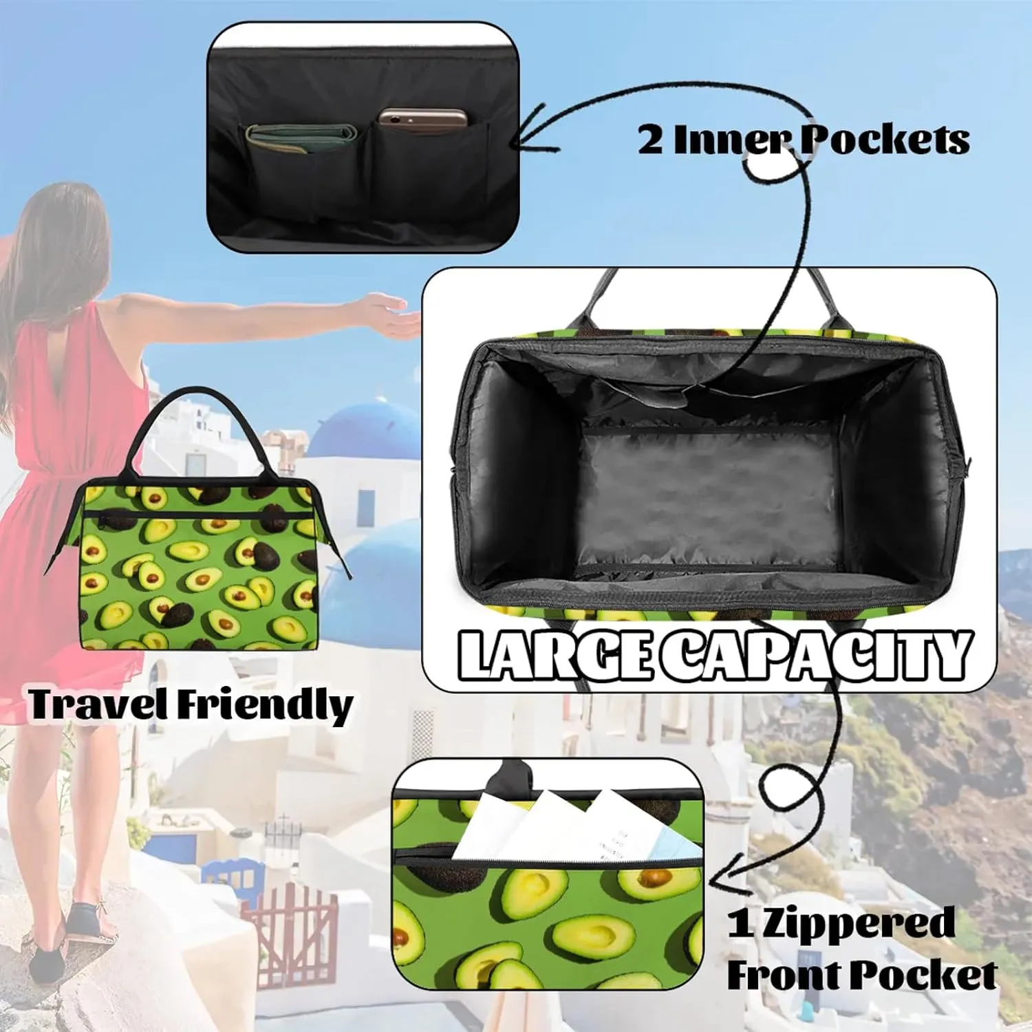 Green Kiwano Abstract Travel Duffel Bag Gym Tote Bag for Women Men Waterproof Weekend Overnight Bag Carry On Tote Luggage with Pocket Personal Item Bags Sports Bag fit Travel Sports Gym Yoga
