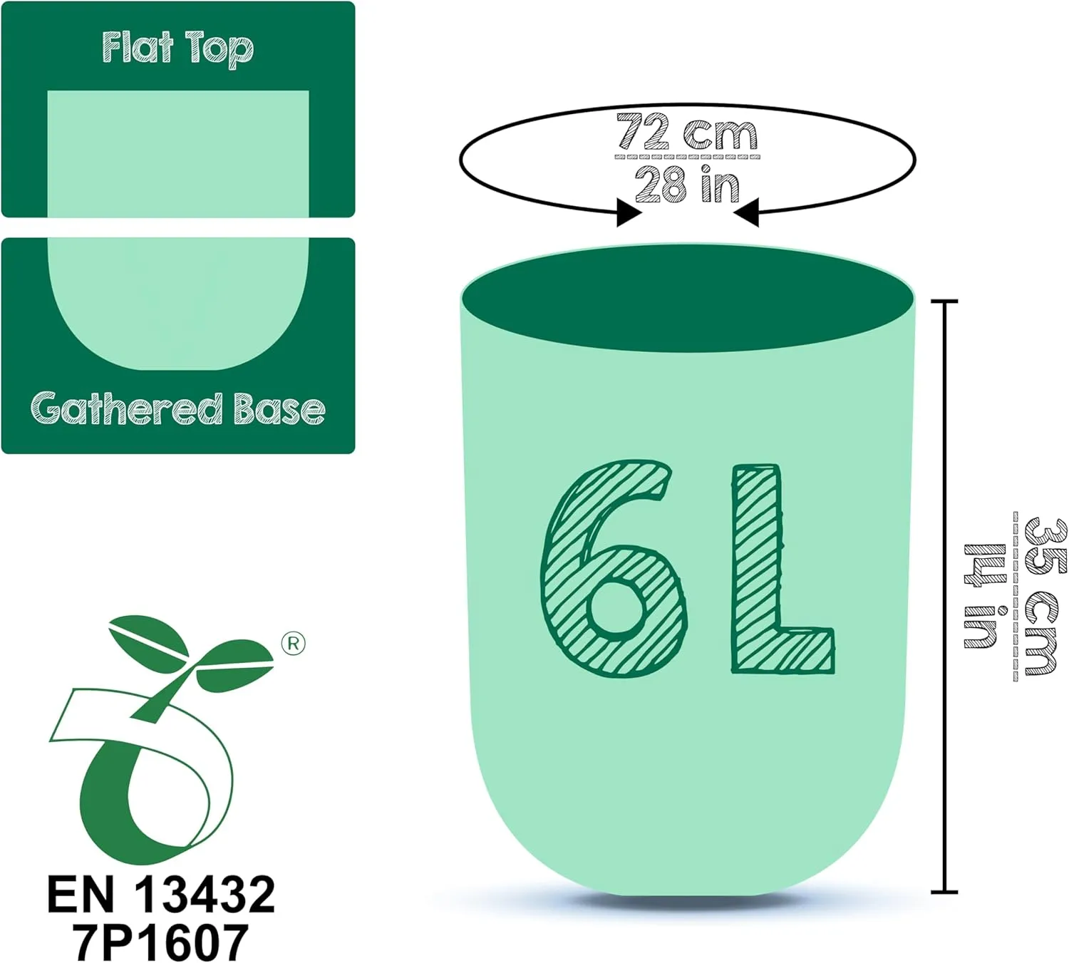GREENER WALKER 100% Compostable Trash Bags, 1.6 Gallon-150Bags, Food Scrap Kitchen Waste Bags with EN13432 Certified