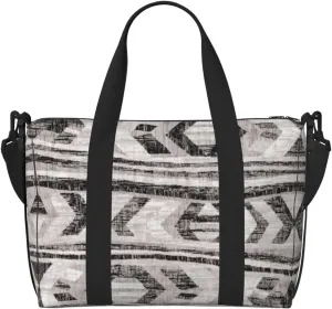 Grey Tribal Print oblique across Hand Travel Bag Polyester Women Men Overnight Duffel Carry-on Tote Bag