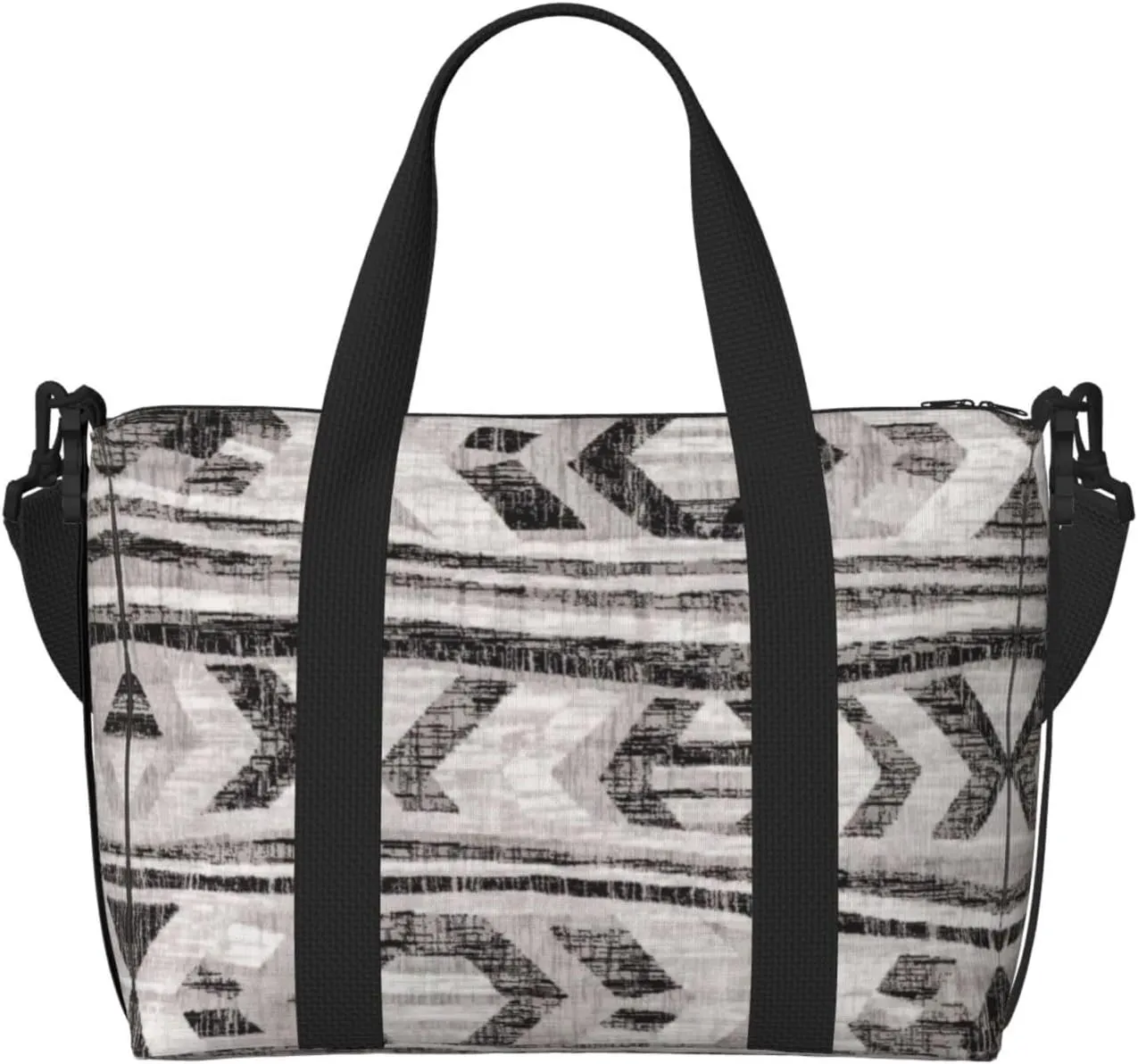 Grey Tribal Print oblique across Hand Travel Bag Polyester Women Men Overnight Duffel Carry-on Tote Bag