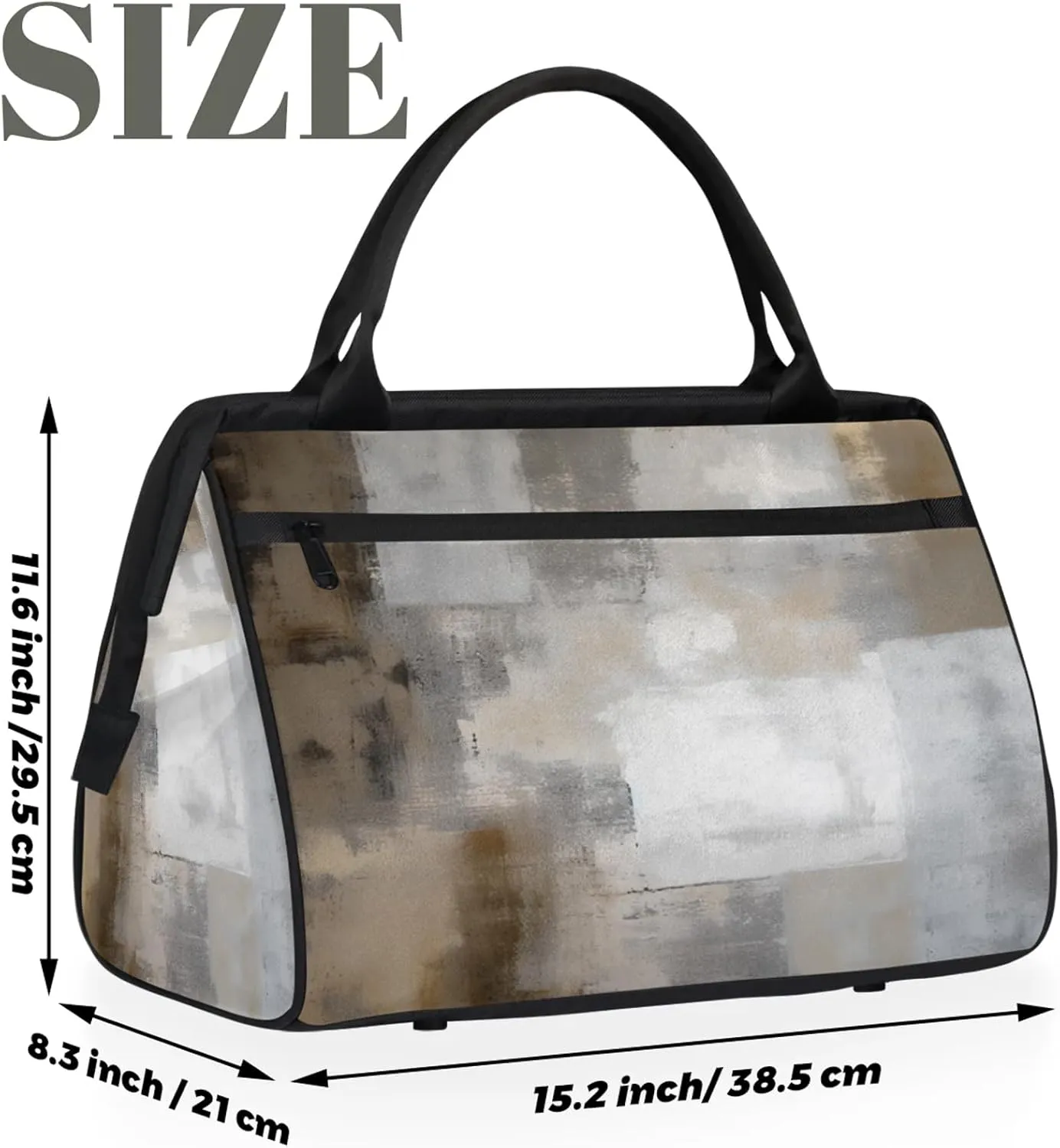 Grey White Abstract Travel Duffel Bag Gym Tote Bag for Women Men Waterproof Weekend Overnight Bag Carry On Tote Luggage with Pocket Personal Item Bags Sports Bag fit Travel Sports Gym Yoga